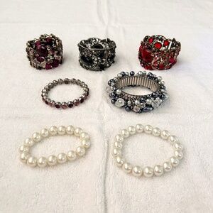 Lot of 7 bracelets cuffs pearls beads rhinestones